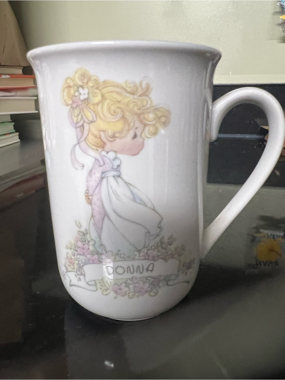 Vintage 1990 Precious Moments "Donna" Ceramic Coffee Mug / Cup